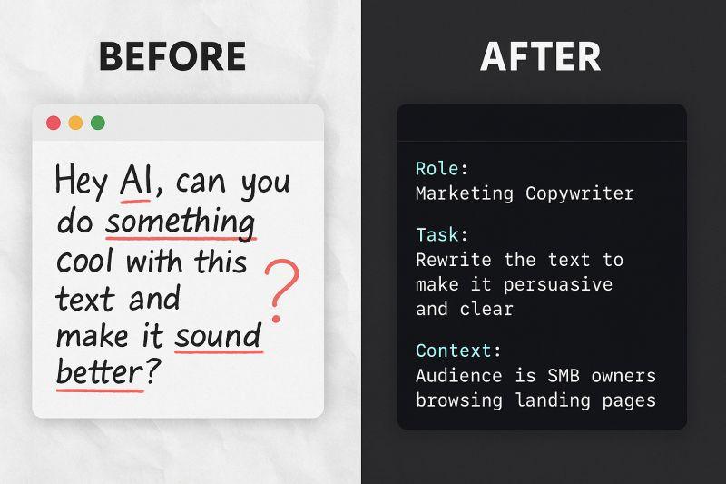 Comparison between a weak AI prompt and an effective AI prompt